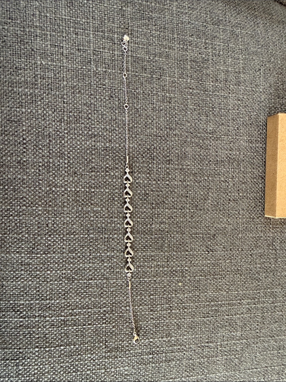 New Delicate Sterling Silver Heart Link Bracelet with natural diamonds